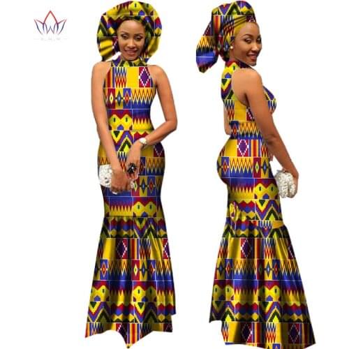 2020 African Style Clothing Bazin Riche African Print Long Dresses for Women Dashiki Turtleneck Dress Party Vestidos WY1306