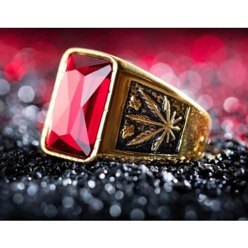 316 Stainless Steel Square Onyx Geometric Maple Leaf Hip hop Ring For Men Mens Brutalist Engagement Fathers Gift Jewelry