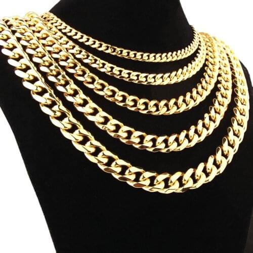 5/8/10mm Mens Necklaces Chains Stainless Steel Gold Color Necklace for Men Women Curb Cuban Jewelry Holiday Gift Hip Hop Boys