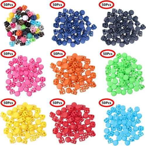 50 Cord Locks Rope Toggle Buttons Plastic Paracord End Stopper Double Hole Spring Cord Fasteners DIY Shoelace Lanyard Lock Craft