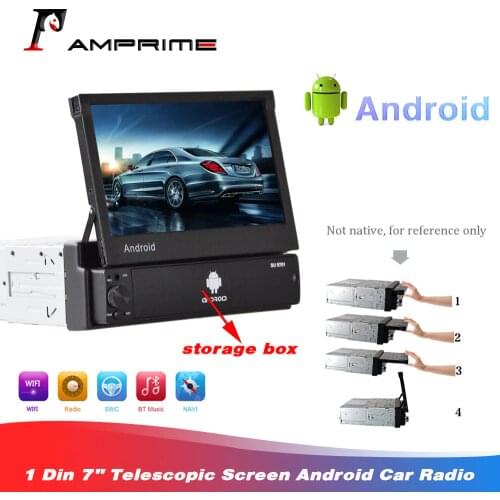 AMprime 7'' Android Car Radio Autoradio 1 Din Telescopic Screen Car Multimedia Player GPS Wifi MP5 Bluetooth FM Radio Stereo