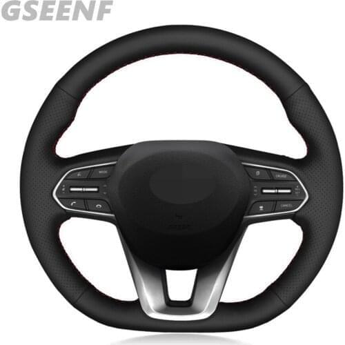 Car Accessories Steering Wheel Cover For Hyundai Santa Fe 2019 Black Hand-stitched Comfortable and Soft Artificial Leather