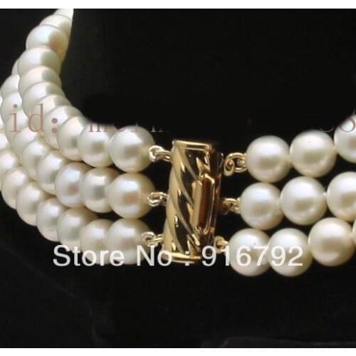 Free shipping >>>>>3 Rows 7-8mm White Akoya cultured pearl Necklace 18"19"20", Free gifts