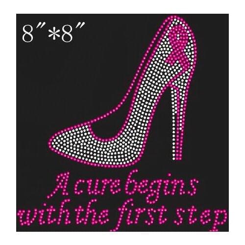 Free Shipping A Cure Begins With The First Step Breast Cancer Awareness Rhinestone Transfer Iron-On Hotfix Bling
