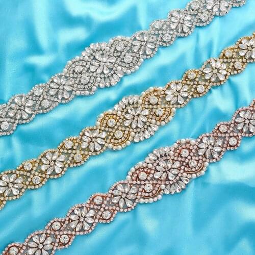 SESTHFAR 1 Yard Sparkly Rhinestone Belts Wedding Bridal Sash Ribbon for Evenning Dress Plus Size Diamond Belt Sash Applique