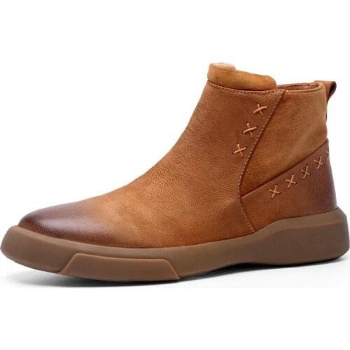 Chelsea boots Autumn Winter Male Riding Shoes Plus Velvet British Retro Men Shoes Cowhide Zipper High Quality Genuine Leather