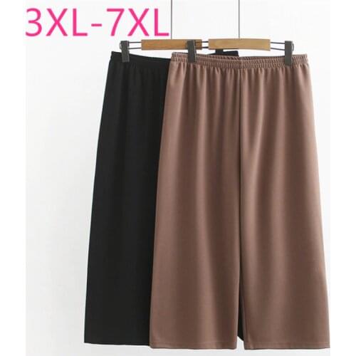 New 2021 ladies summer plus size capri pants for women large loose casual elastic short pants khaki black 4XL 5XL 6XL 7XL
