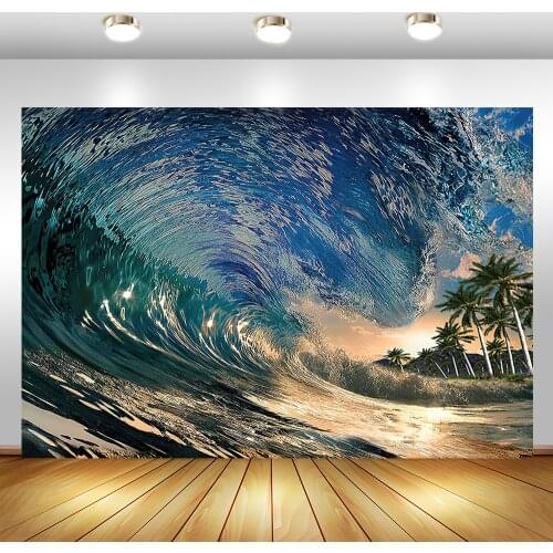 Surfing Birthday Backdrop Wave Photo Background Summer Beach Party Photography Backdrops