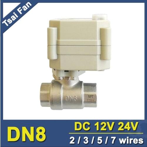 Tsai Fan DC12V/24V Stainless Steel Electric Ball Valve With Manual Override And Indicator, 2 Way DN8 Auto Shut Off Valve