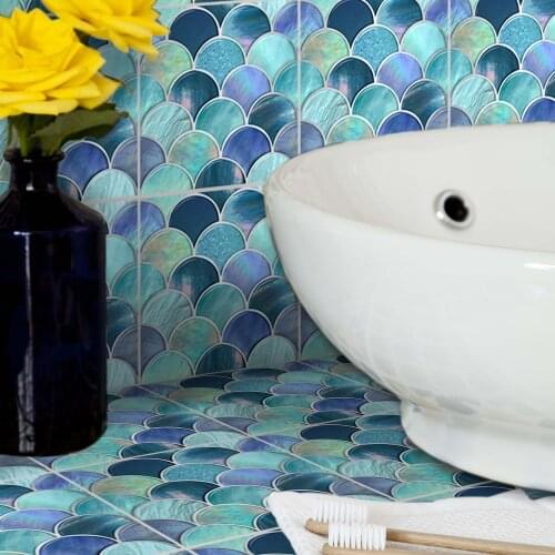 Funlife® Pearly Fish Scale Mosaic Wall Sticker Peel & Stick Decorative Self-Adhesive DIY Tile Sticker for Kitchen Bathroom Floor