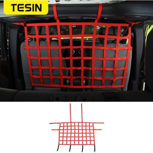 TESIN Interior Rear Car Seat Isolation Mesh Barrier Backseat Net Stop Pets Disturbing For Jeep Wrangler JK JL JT 2007-2020 Red