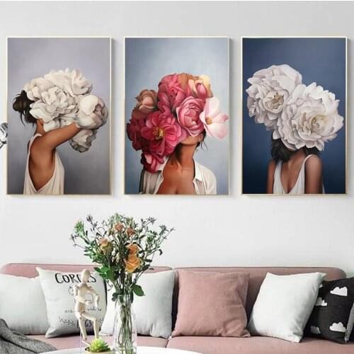Nordic style canvas painting flower head woman poster and print wall art print canvas living room home decoration birthday gift