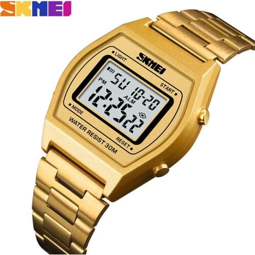 Fashion Casual Sport Watch Men Stainless Steel Strap LED Display Watches 3Bar Waterproof Digital Watch reloj hombre