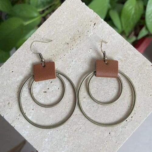 2020 New Double Large Small Circle Anti Copper Leather Loop Hanging Hoop Drop Earrings for Women