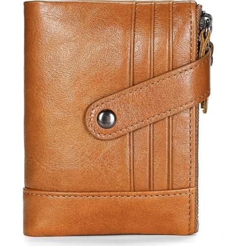 New Anti-theft Brush RFID Genuine Leather Wallet Men Short Zipper Coin Purse Card Holder Bag Wallet Pocket Man