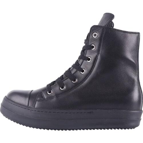 New Season Man High Top Shoes Black Leather Thick Sole Lace-up Fashion Kanye West Street Style Sneakers