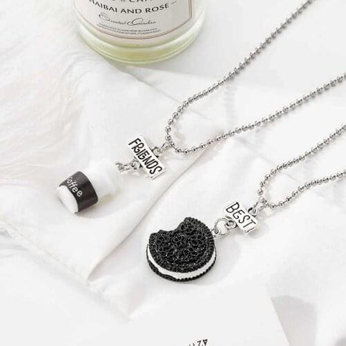 Cute BFF resin Oreo Biscuits And Coffee cup Pendant Necklace Best Friends Children Gift Friendship Jewelry Decor