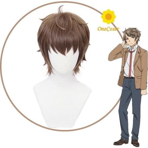 Azusagawa Sakuta Cosplay Wig Rascal Does Not Dream Of Bunny Girl Senpai Short Brown Wig Heat-resistant Fiber Hair+Wig Cap Men
