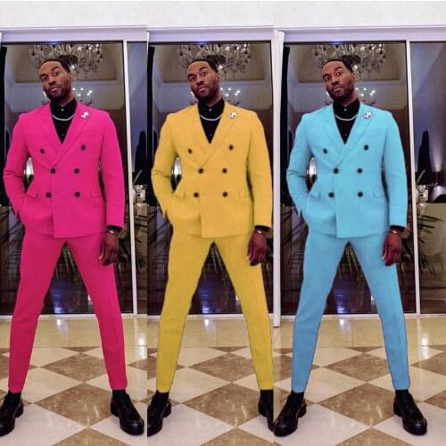 Jacket+Pants)Fuchsia Mens Suits 2 Piece Groom Tuexdos For Wedding Formal Prom Suit Party Evening Blazer Custom Made