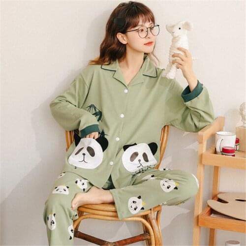 Pajamas autumn cotton long-sleeve fashion new arrival Korean cardigan suit cartoon home service bathrobe пижама 2020 robe