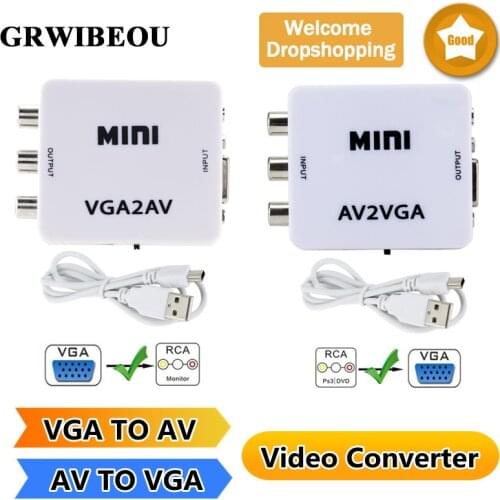 VGA TO AV Video Converter AV TO VGA Convertor with 3.5mm Audio RCA To VGA Video Converter For PC to TV HD Computer to TV VGA2AV