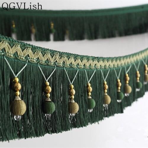 QGVLish 12M/lot Beads Curtain Tassel Fring Lace Trims DIY Sewing Sofa Stage Lamp Curtain Accessories Lace Ribbon Home Decor