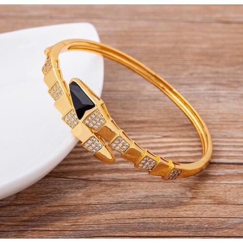 Luxury Copper Zircon Snake Bracelet for Women Gold Color Open Cuff Easy Wear Bangles Femme Party Wedding Birthday Jewelry Gift