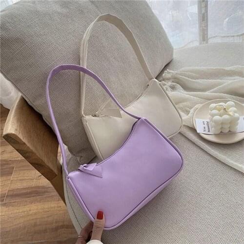 Soft PU Leather Women Purple Underarm Bag Retro Solid Color Ladies Baguette Handbags Fashion Design Girls Small Shoulder Bags