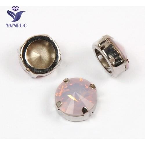 YANRUO 1122 All Sizes Rose Water Opal Rivoli Point Back Strass Crystal Fancy Stones Setting Metal K9 DIY Sew On Rhinestones