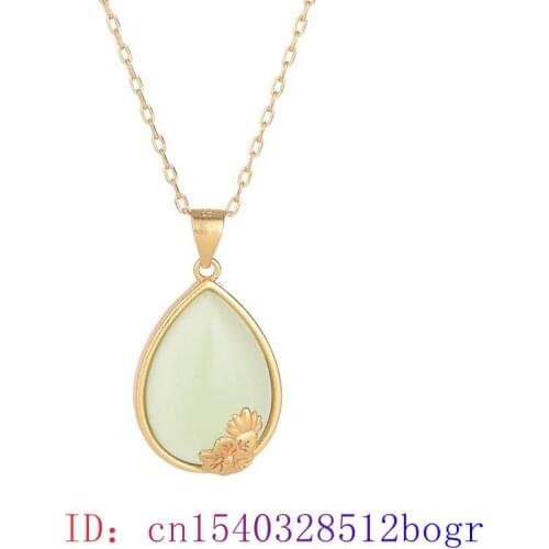 Green Jade Lotus Pendant Gifts 925 Silver Jewelry Zircon Necklace Crystal Charm Amulet Gemstone Chinese Chalcedony Natural