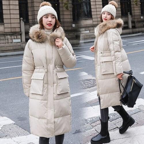 Down cotton jacket women casual self-cultivation 2021 new mid-length over-the-knee thick coat womens clothing