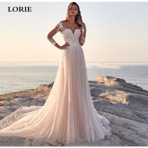 LORIE Beach Bride Dress Long Sleeve A Line Lace Country Wedding dresses Sexy Backless Boho Wedding Gown Свадебные платья 2021