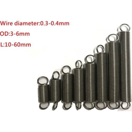 10Pcs Wire Dia 0.3-0.4mm 304 Stainless Steel Dual Hook Small Tension Spring Hardware Accessories Stretching Sprin Length 10-60mm