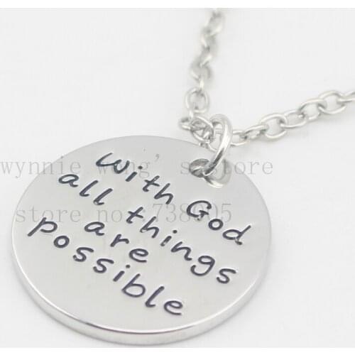 2016 new style"With God All Things Are Possible " silver Pendant necklace Hand stamped Jewelry
