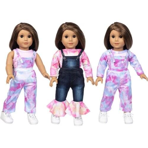 2021 New Pattern Colorful Tie Dyed Jumpsuit Suit Fit 18Inch American 43cm Baby Doll Clothes Accessories,Girls Toys,Generation