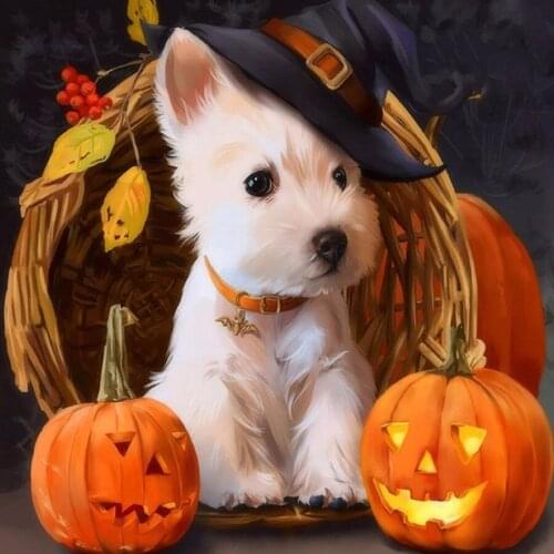 5D Dog & pumpkin Pattern Diamond Embroidery Diy Needlework Diamond Painting Cross Stitch Full Drill Rhinestone Decoration HL491