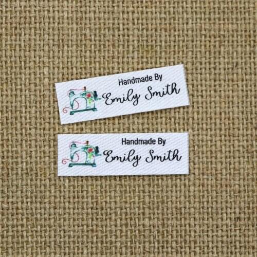 90 pieces Custom Iron Labels, Logo or Text, Custom Design, iron on, Organic Cotton Fabric Name Label，Sewing machine (YT0183)