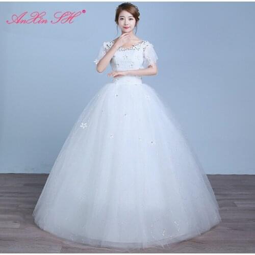 AXJFU white flower lace wedding dress princess vintage v neck beading crystal ruffles party red lace wedding dress