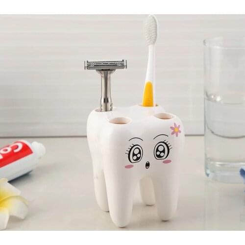 Storage Holder Brush Rack Cartoon Teeth Shape Bathroom Suppies 4 Holes Shaving Toothbrush Holder Stand