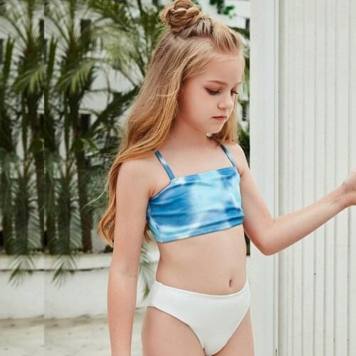 Summer Swimming Wading Sports Blue and White Printing Childrens Split Swimsuit Bikini Cute Fresh Swimsuit Suit