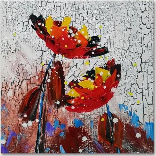 Mintura Wall Picture for Living Room Oil Paintings on Canvas Hand Painted Two Red Lotus Flowers Home Decor Wall Art No Framed