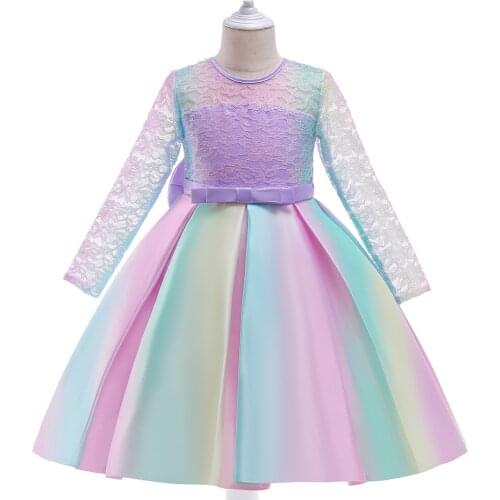 Flower Autumn Winter Full Sleeves Lace Dress For Girls Formal Dress Girl Princess New Year Holiday Clothes 4 -10 Years Vestidos