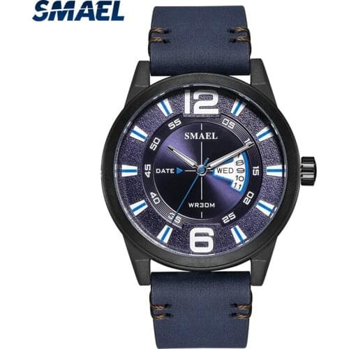 SMAEL 2020 New Men Watches Luxury Brand Leather Strap Quartz Clock Fashion Men Waterproof Watch Casual Sport Wristwatch 9106