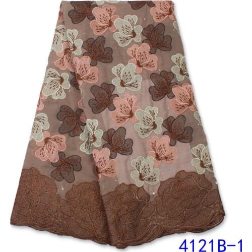 NI.AI African Lace Fabric 2021 Embroidery Swiss Volie Lace In Switzerland Stones Nigerian Cotton Lace Fabrics For Dress 4121B
