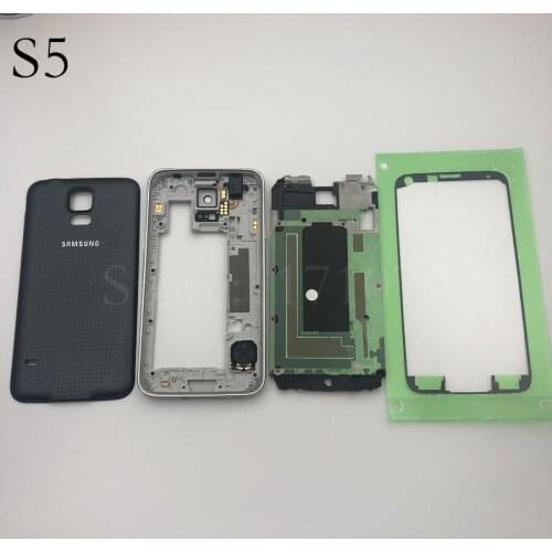 New Full Set For Samsung Galaxy S5 G900 I9600 G900f Housing Front Plate Bracket+Middle Frame+Back Cover Case+Adhesive