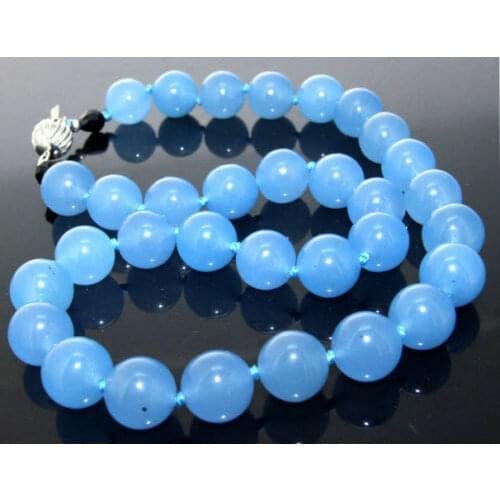 8MM Necklace Blue Jade Necklace Round Gemstone Beads Knotted Choker Candy Jade A