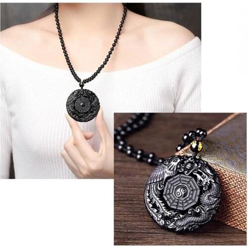 1pcs Gossip Pendant Necklace Black Obsidian Carving Pendant Necklace Phoenix Jewelry Lucky Dragon And Transshipment Gift Z4C8