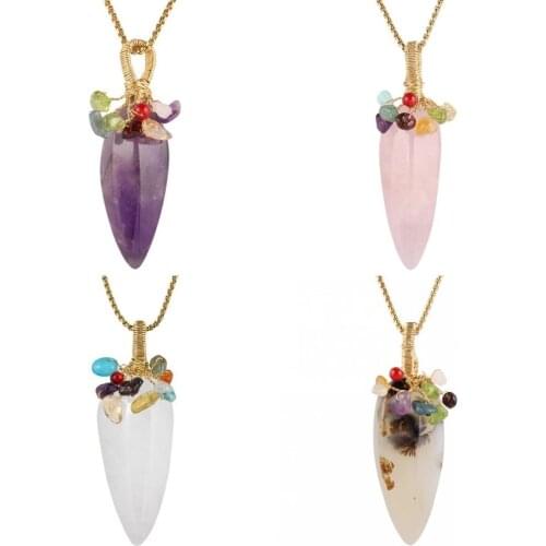 SUNYIK Handmade Wire Wrapped Natural Crystal Faceted Stone Healing Point Pendant , with Reiki Gem stone Charms Jewelry