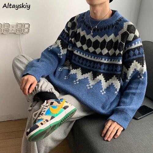 Geometric Pullovers Women Loose Leisure Japanese Style Chic Trendy Streetwear BF Unisex College Students Harajuku Female Sweater