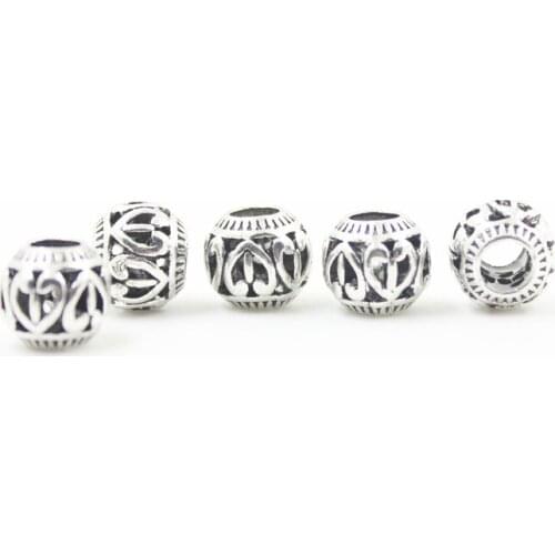 Silver Color Alloy Beads Round Shape DIY Big Hole Beads Spacer Murano Bead Charm Fit For Charms Bracelet 20pcs ZA1490